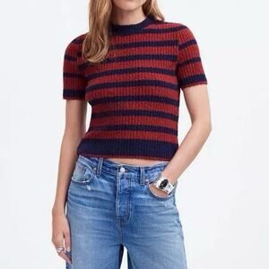 NWT Madewell Rugby Sweater Womens Size XS Ribbed Striped Academia Stretch Preppy